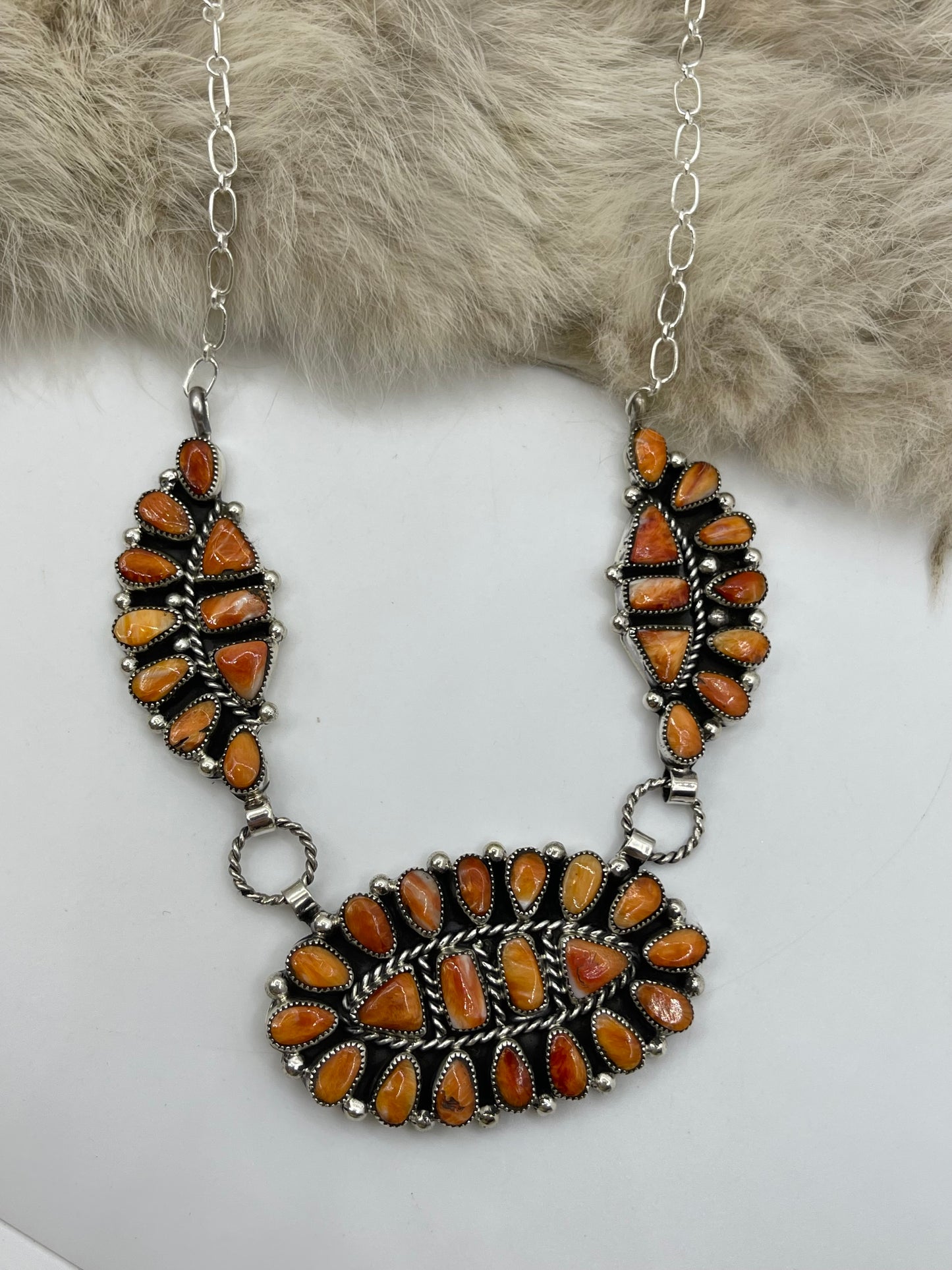 22" Orange Spiny Oyster Shell Necklace by Eunice Wilson, Navajo
