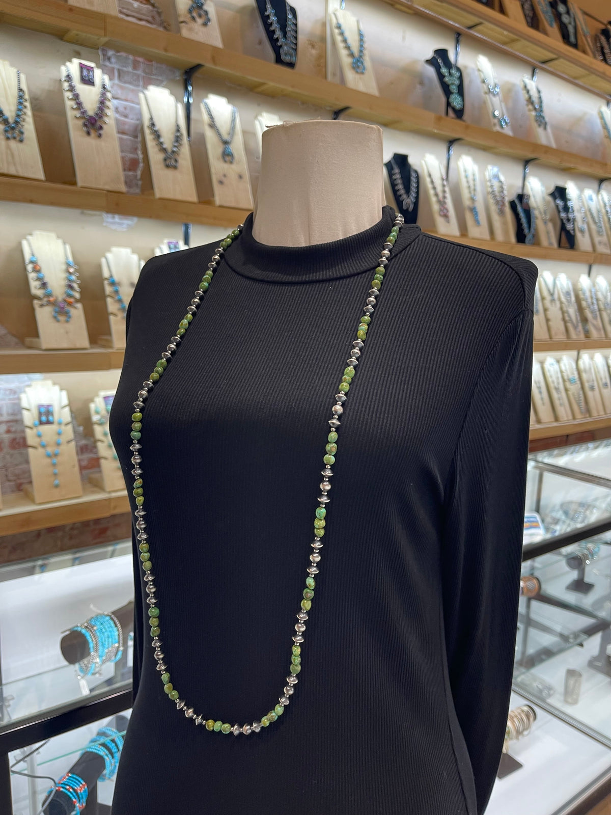 44" Green Sonoran Gold Turquoise & Navajo Style Pearls