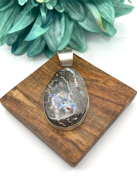 Natural Australian Boulder Opal Pendant with 15.5 mm Bale by Harold Joe, Navajo