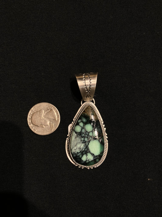 Emerald Rose Turquoise Teardrop Pendant with a 13mm Bale by J. Piaso, Navajo