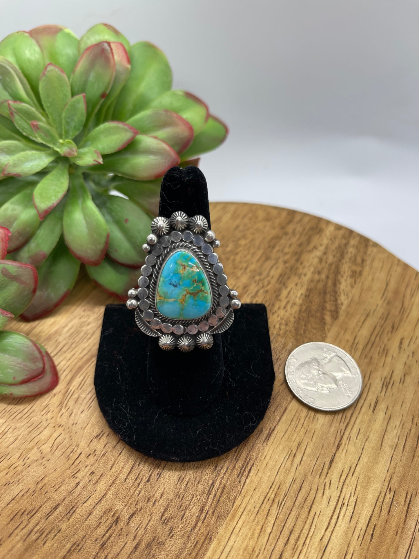 7.0 Sonoran Gold Turquoise Triangle Ring by Tom Lewis, Navajo