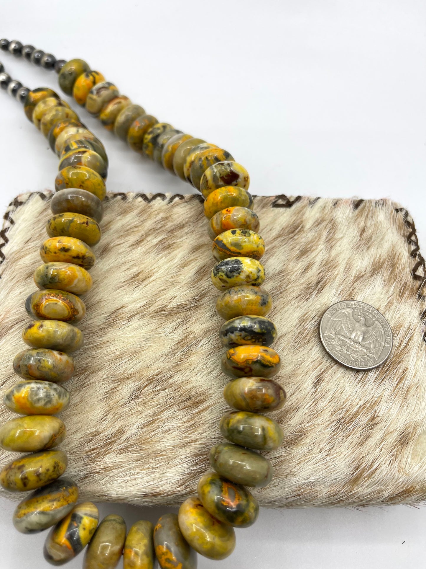 22" 18mm Bumblebee Jasper Necklace with Navajo Pearls