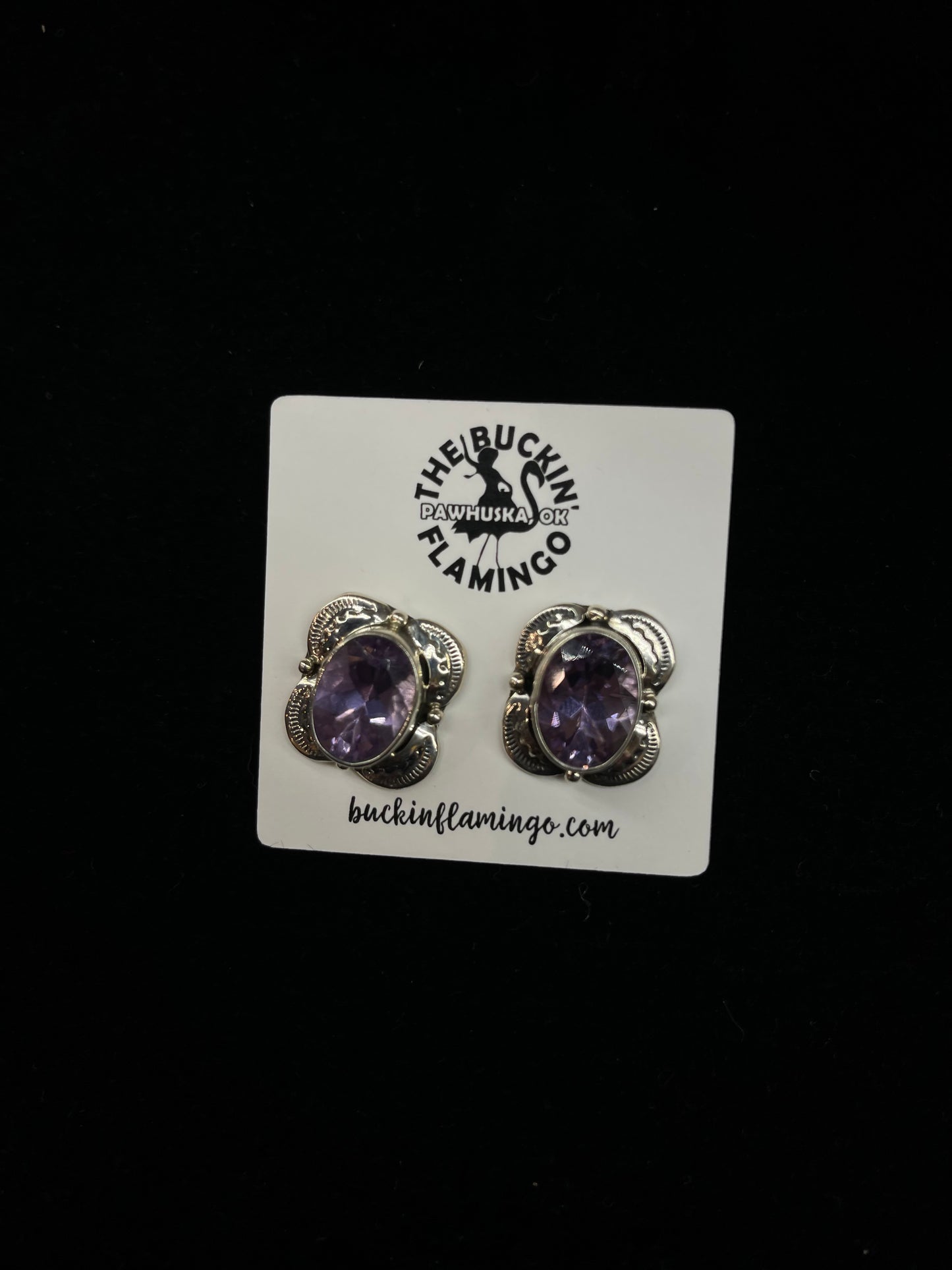 Oval Amethyst Post Earrings by Sadie Jim, Navajo