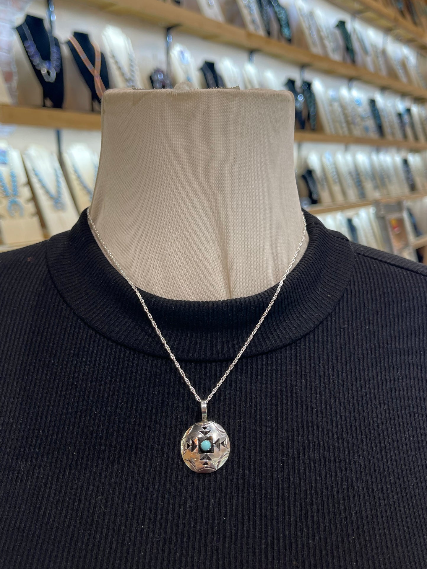 18" Shadowbox Pendant with Turquoise Necklace by Felix Perry, Navajo