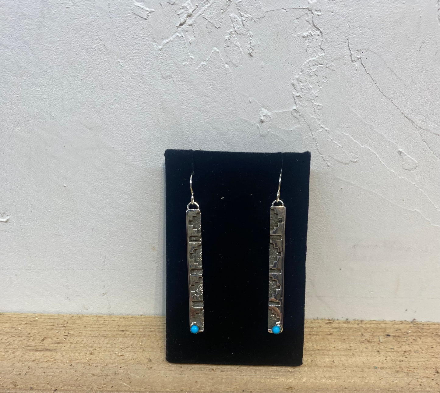 Hand Stamped Sterling Silver Bar Dangles with Sleeping Beauty Turquoise by Marie Jackson