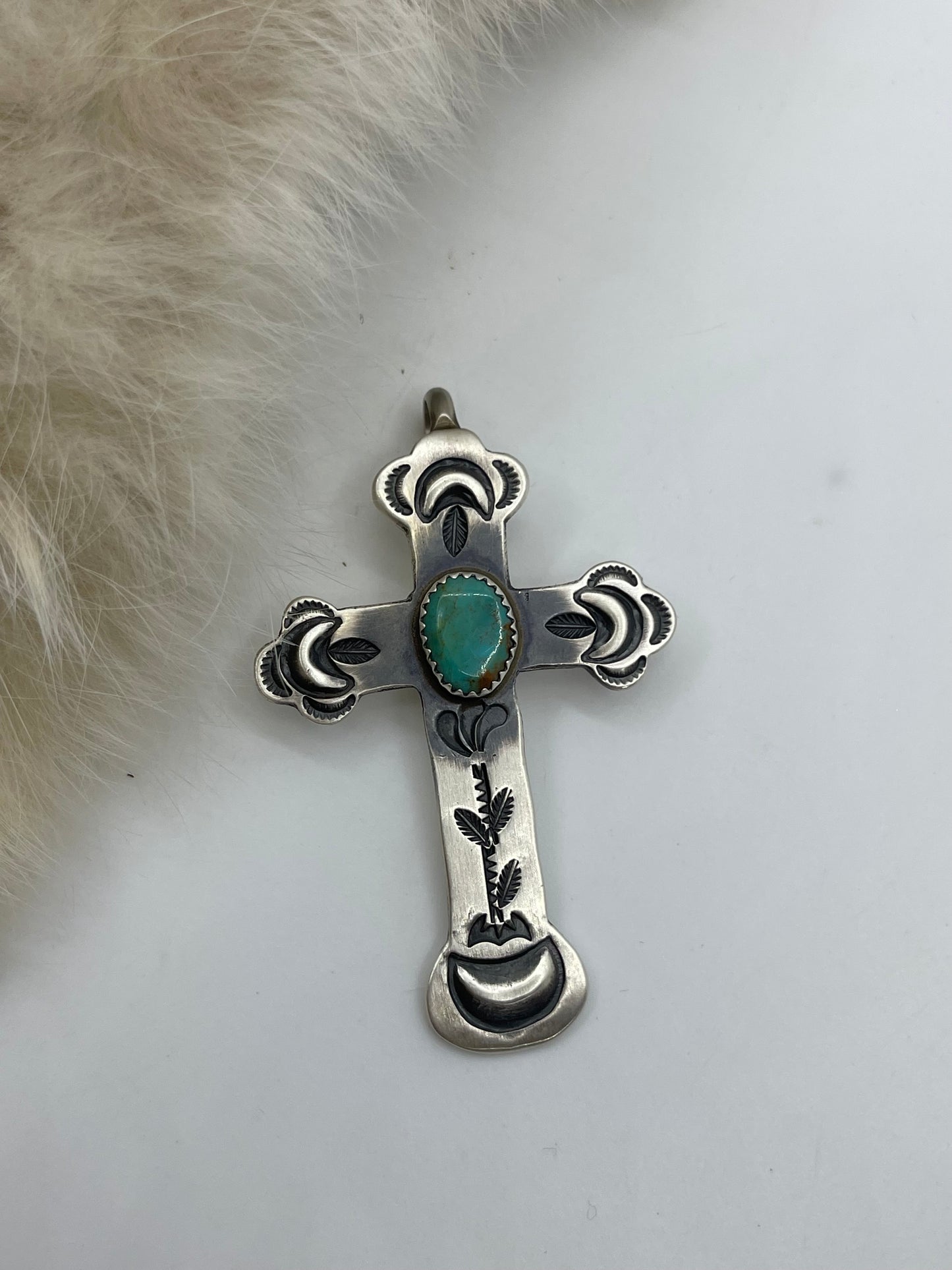 Sterling Cross With Turquoise Pendant by Martha Cayatineto, Navajo