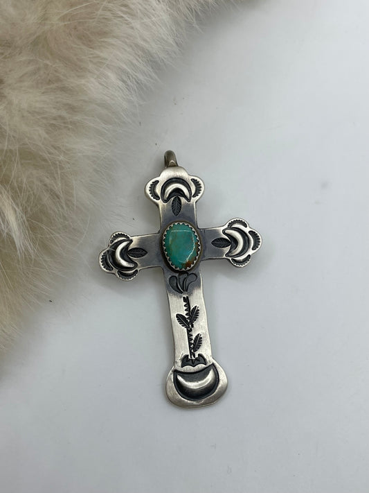 Sterling Cross With Turquoise Pendant by Martha Cayatineto, Navajo