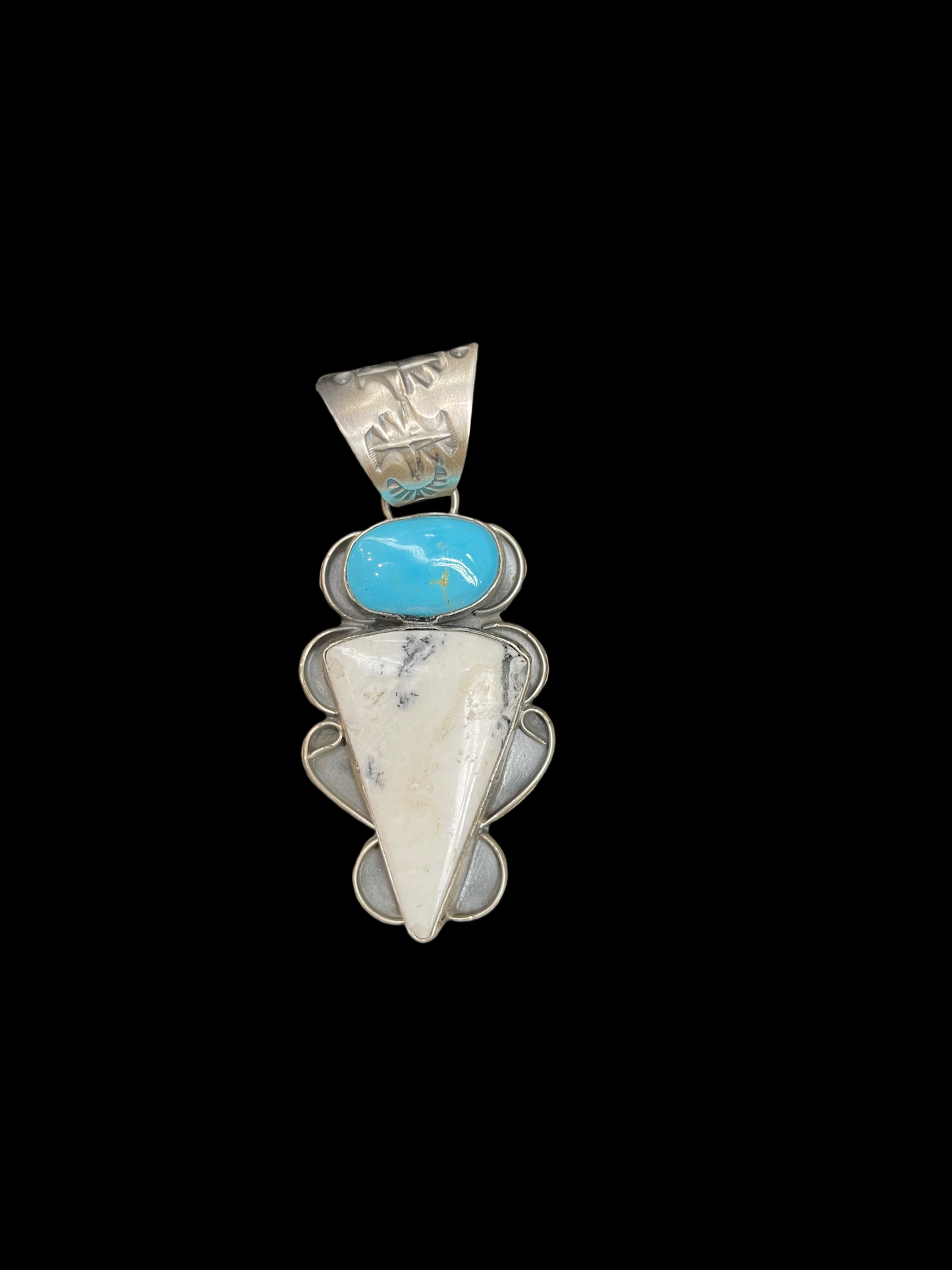 White Buffalo and Turquoise Pendant by Terrel Nez Sr., Navajo