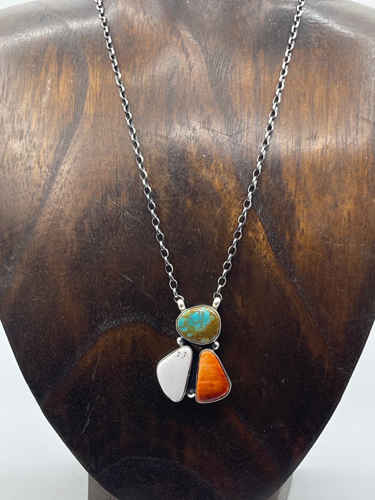16" White Buffalo, Turquoise, and Orange Spiny Oyster Necklace by Donovan Skeets, Navajo