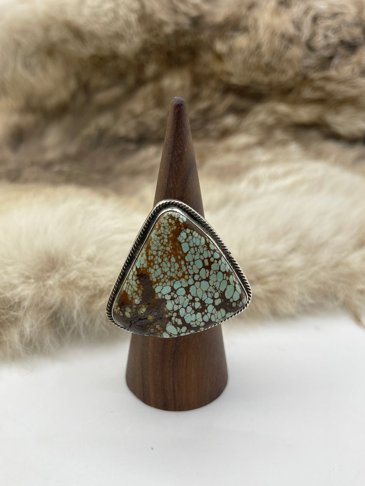 Size 8.0 #8 Turquoise Ring  by Marie Jackson, Navajo