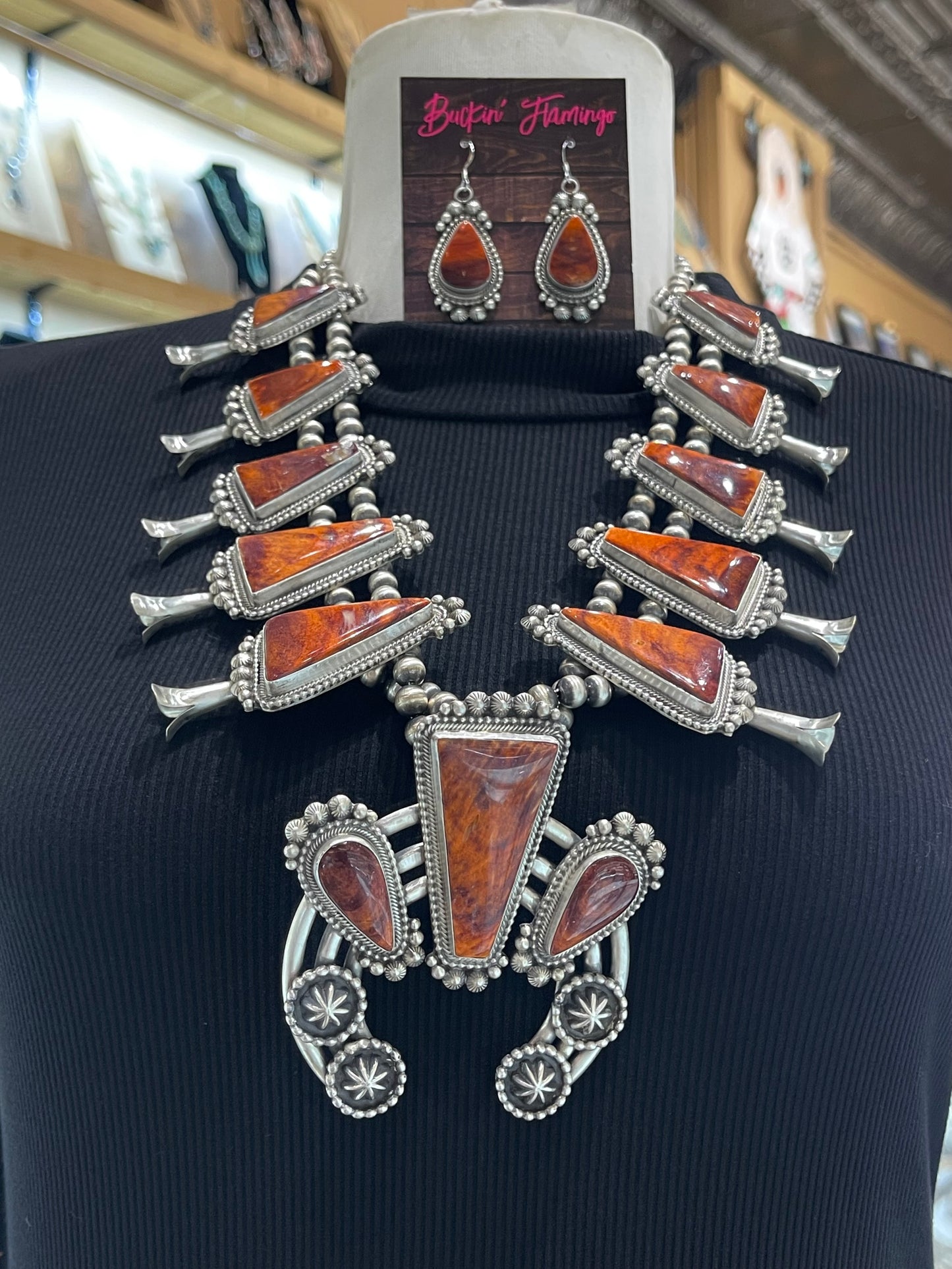 24" Spiny Oyster Squash Blossom Necklace & Earring Set