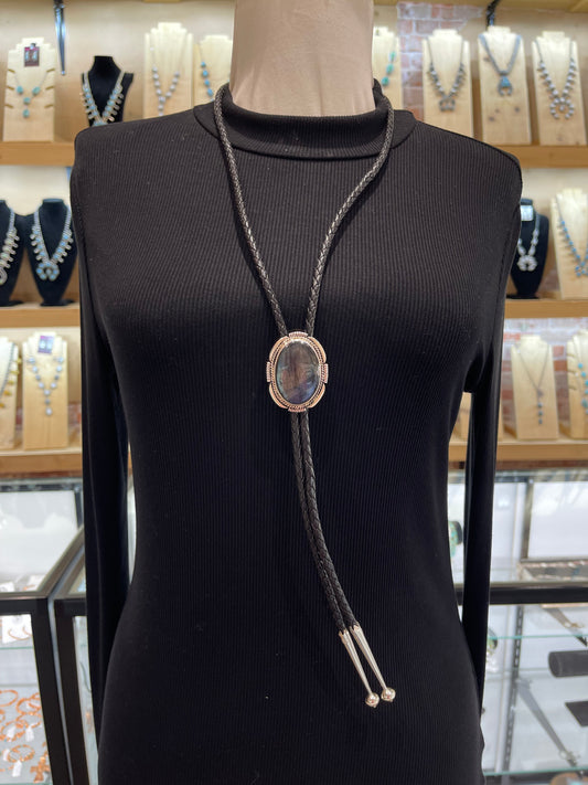 Oval Labradorite Bolo Tie by Joelias Draper, Navajo