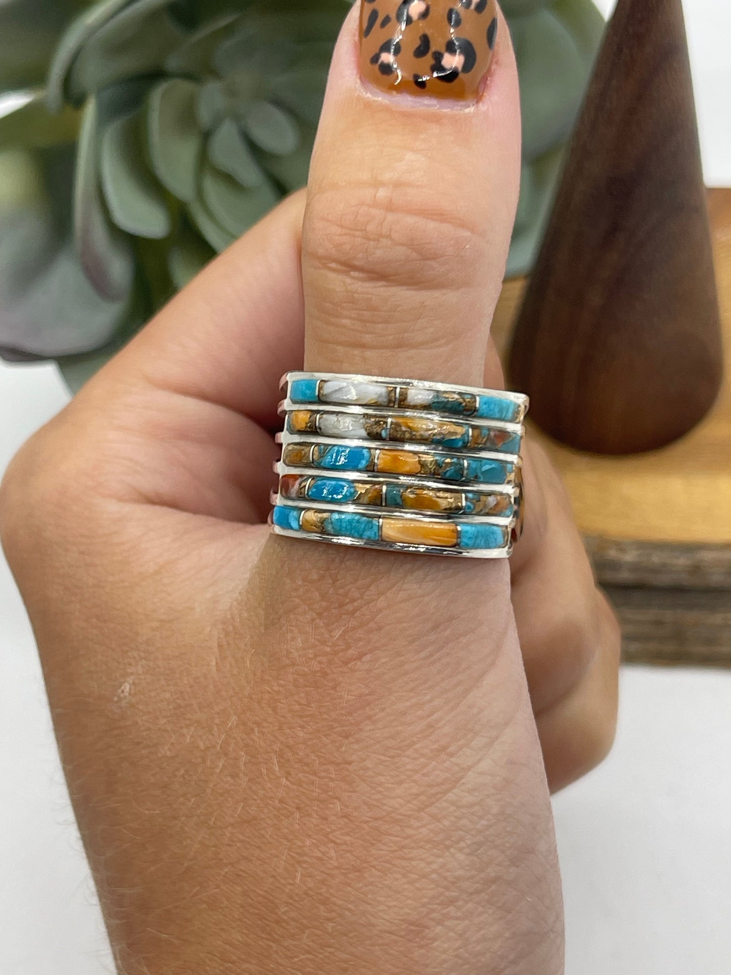 10.0 Orange Crush 5 Row Ring by Jamie Johnson, Navajo