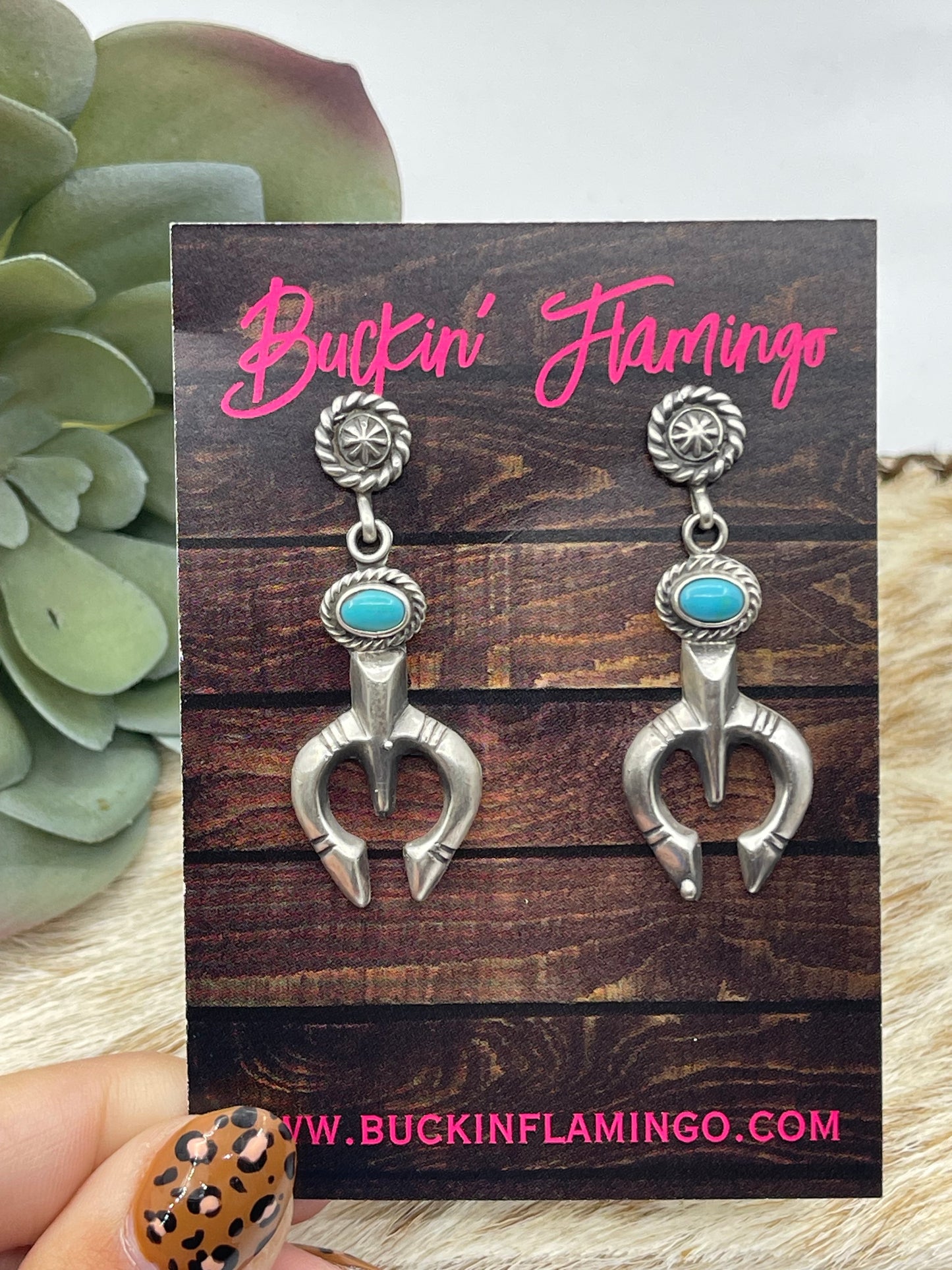Turquoise Naja Hook Post Dangle Earrings by Annie Spencer, Navajo