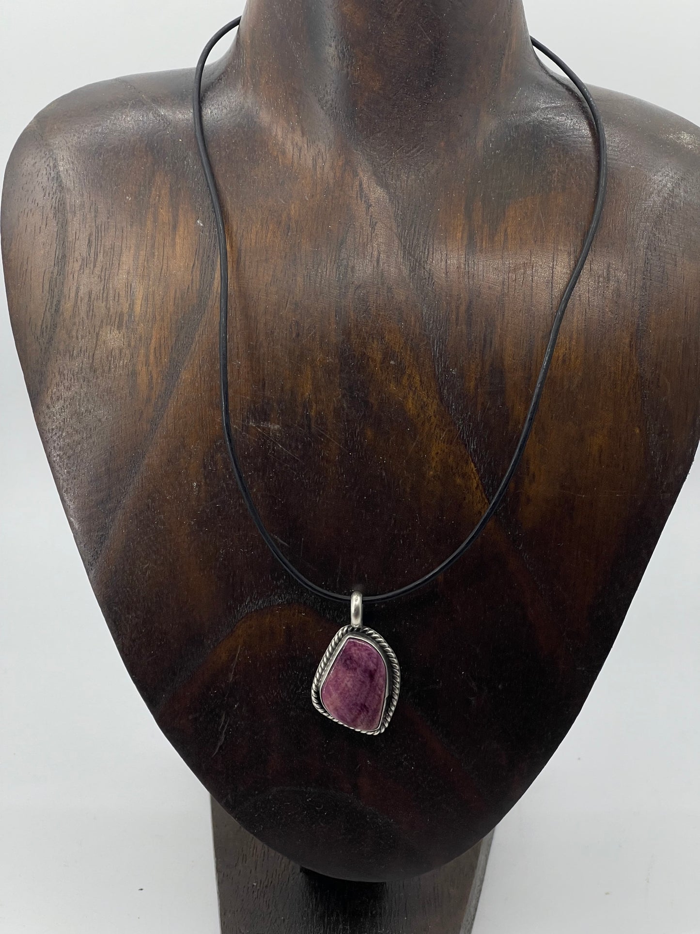 Purple Spiny Oyster Necklace on Leather Chain by Johnny Dixon, Navajo (Matrix Varies)