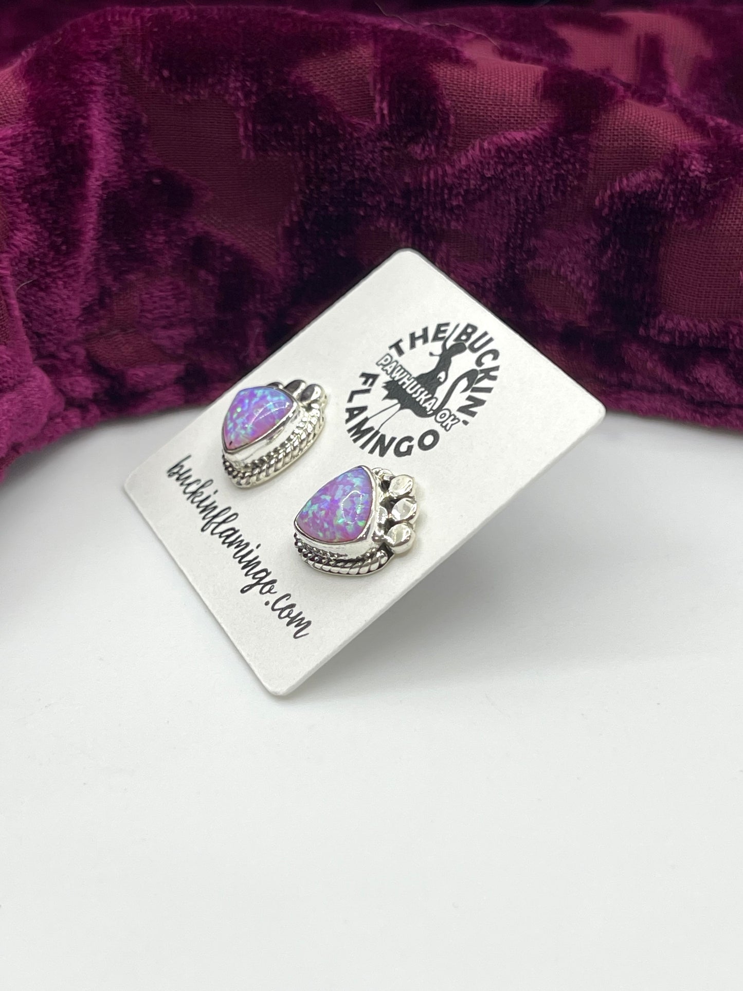 Pink/Purple Opal Post Earrings by Sharon McCarthy, Navajo