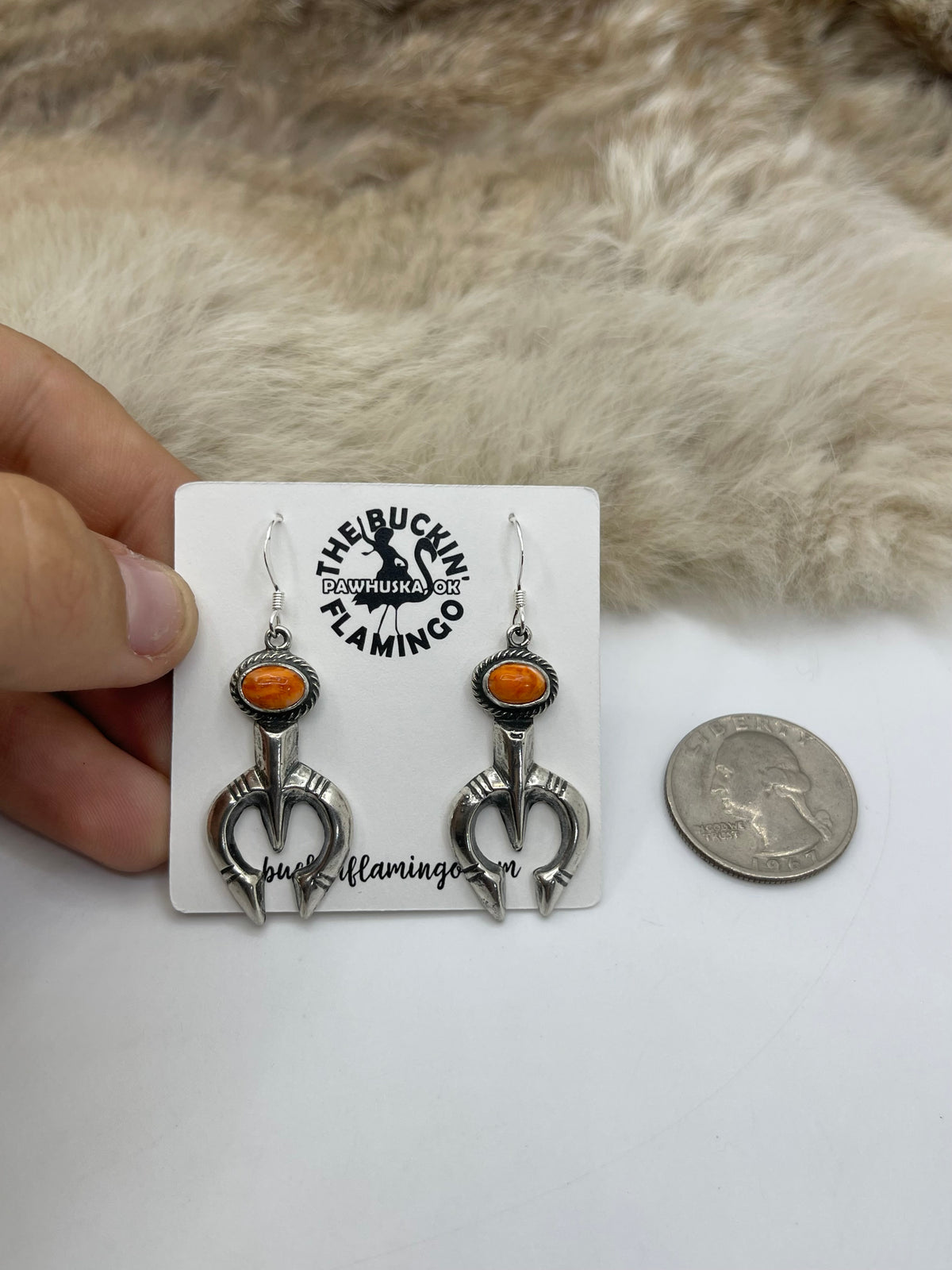 Orange Spiny Oyster Naja Dangle Earrings by Jerryson Henio, Navajo