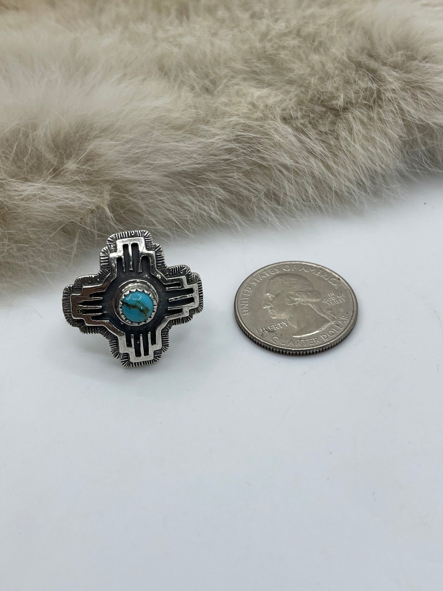 5.0 Zia Symbol with Turquoise Ring by Letricia Largo, Navajo