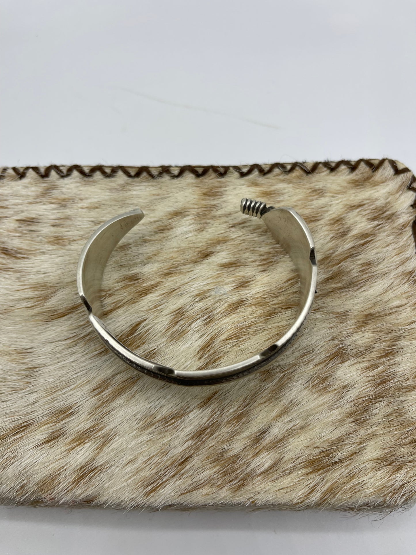 6"-7" Heavy Silver Feather Cuff by C.C, Navajo