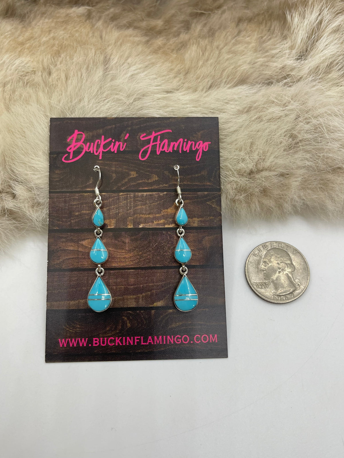 Turquoise Inlay Teardrop Triple Dangle Earrings by James Manygoats, Navajo
