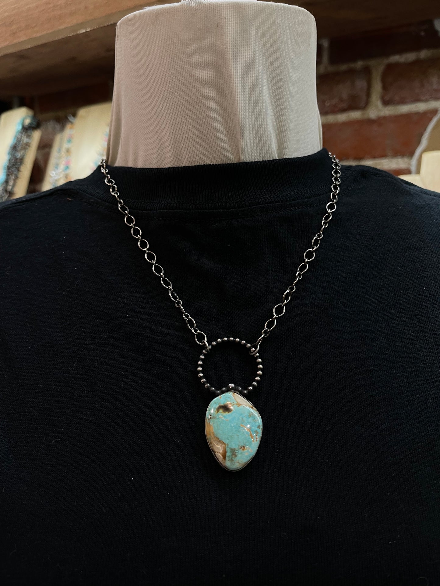 18" Cerillos Turquoise Necklace by Patrick Yazzie, Navajo