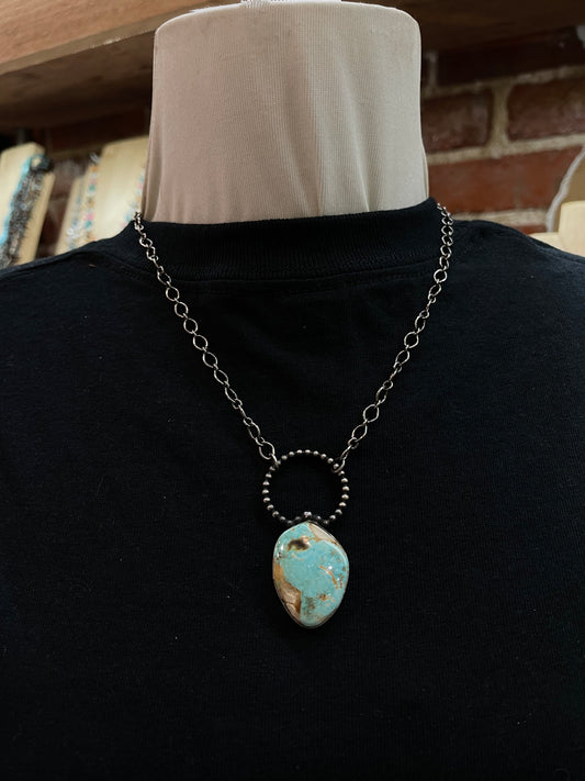 18" Cerillos Turquoise Necklace by Patrick Yazzie, Navajo