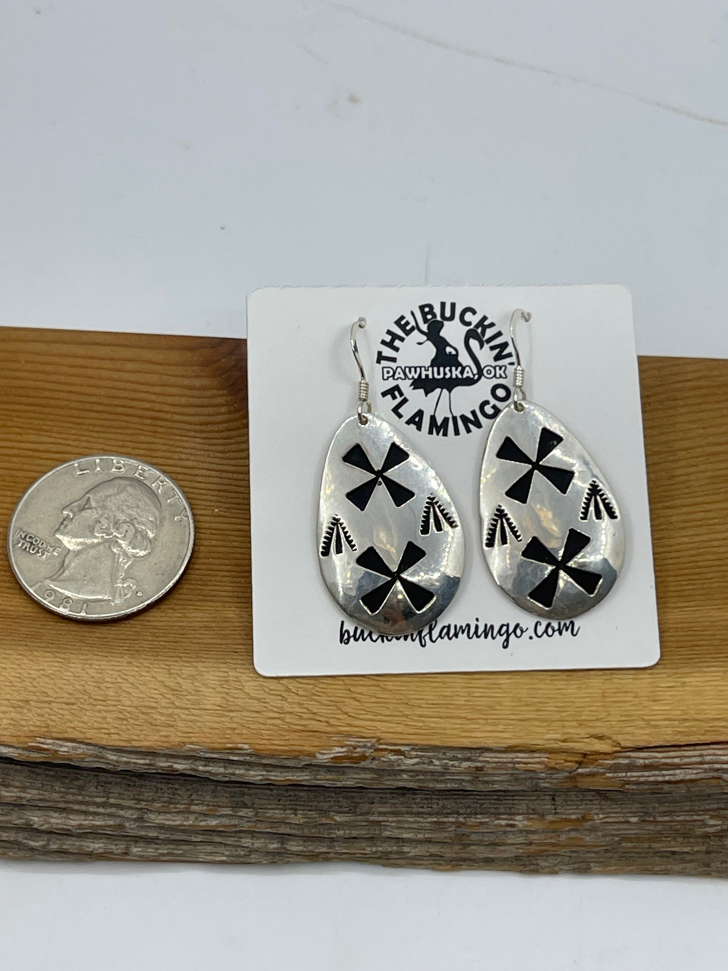 Silver Overlay Teardrop Dangle Earrings by Tommy and Rose Singer, Navajo