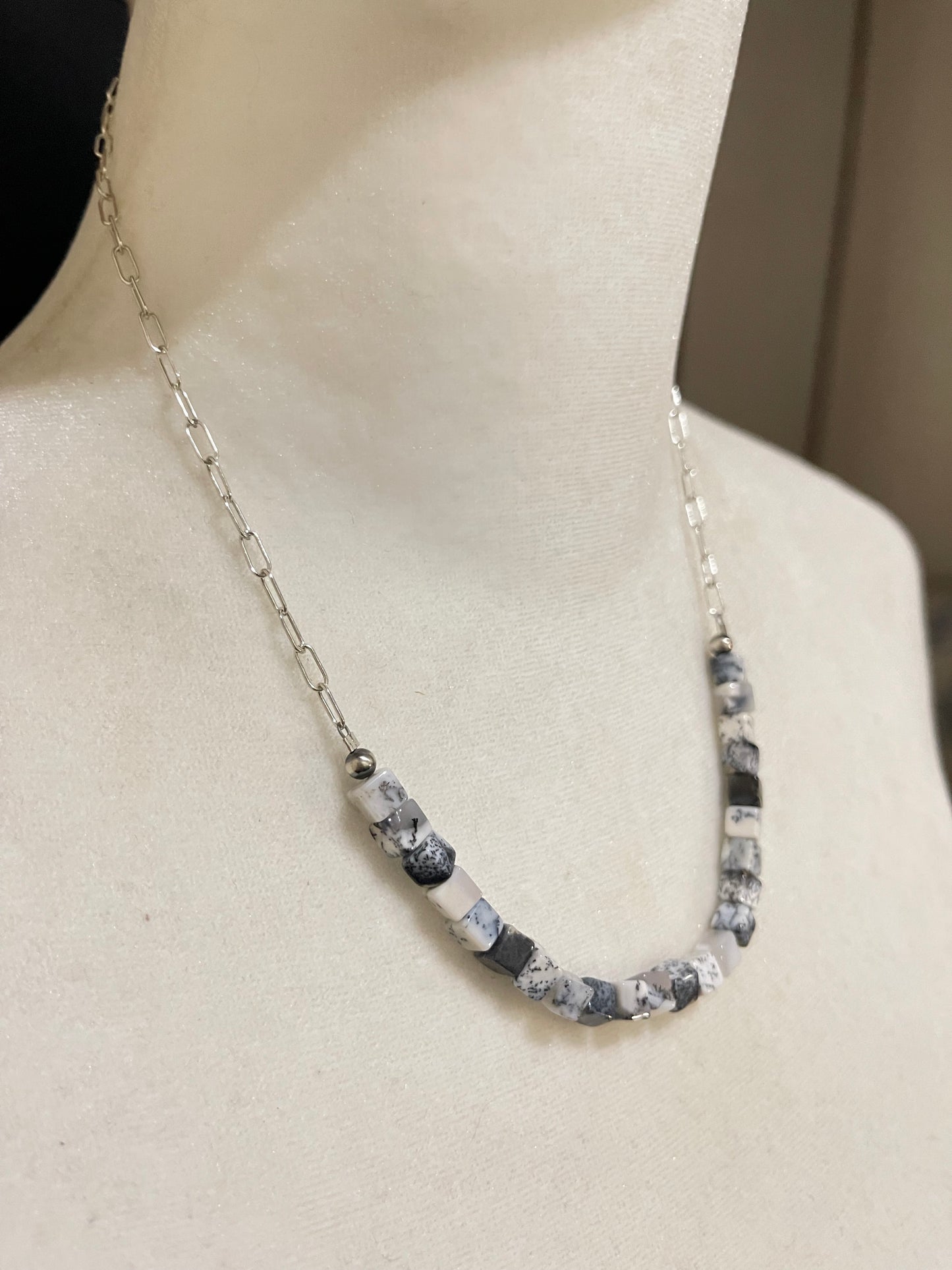 18" Howlite Cube Stone Paperclip Chain Necklace