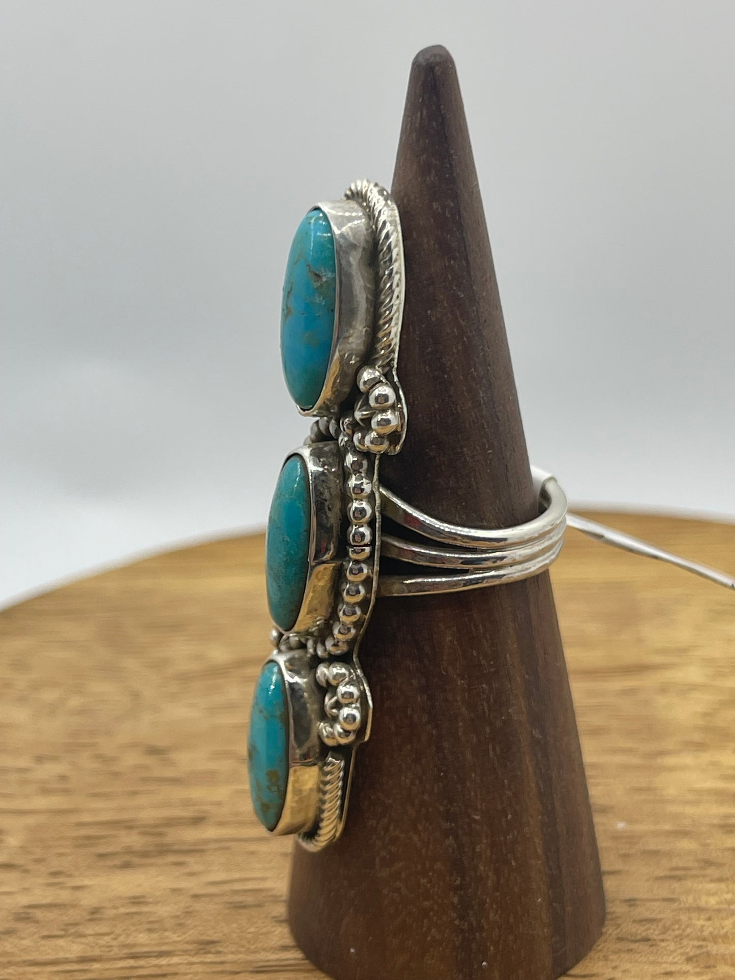 7.0 3 Stone Turquoise Ring by Harold Becenti, Navajo