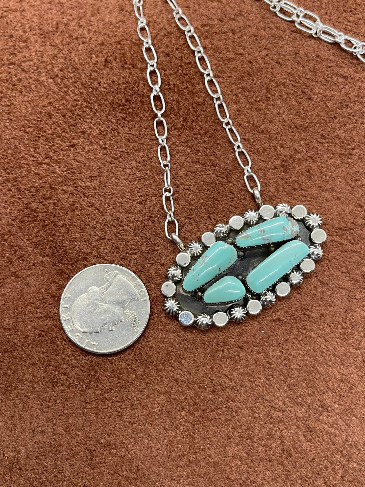 20" 4 Stone Turquoise Oval Necklace by Sadie Jim, Navajo