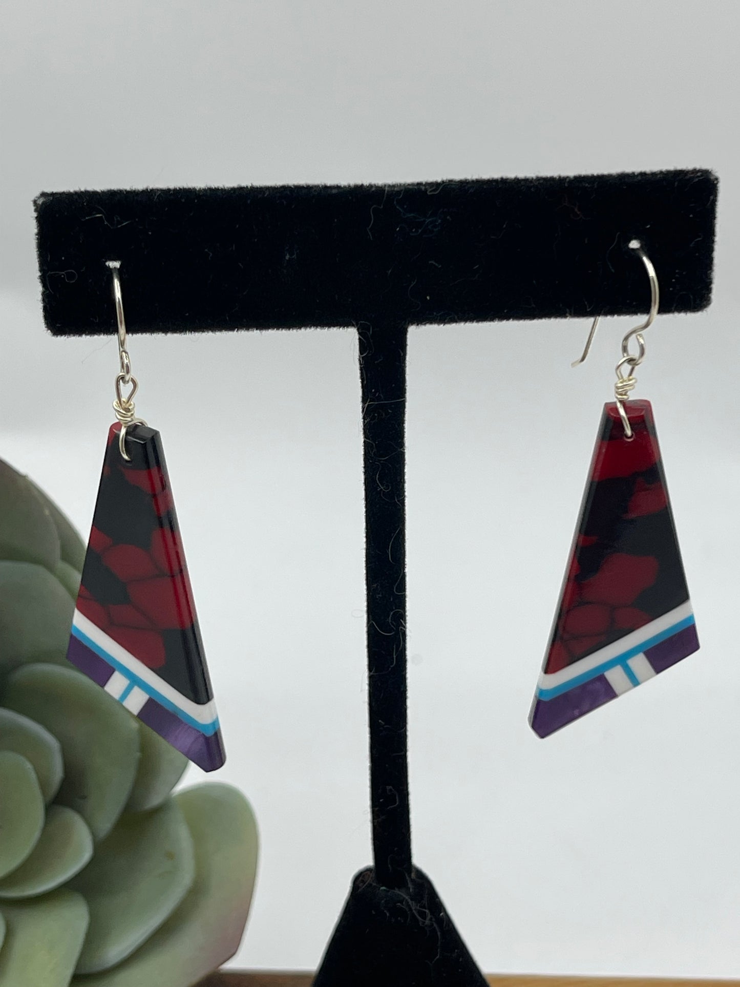 2 1/4" Red Multi Stone Dangle Earrings