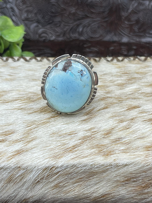9.5 Golden Hill Turquoise Round Ring by Steven Nez, Navajo