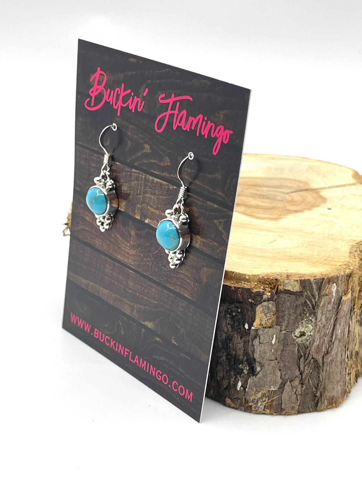 Single Stone Kingman Turquoise Earrings by Isabell Yazzie, Navajo