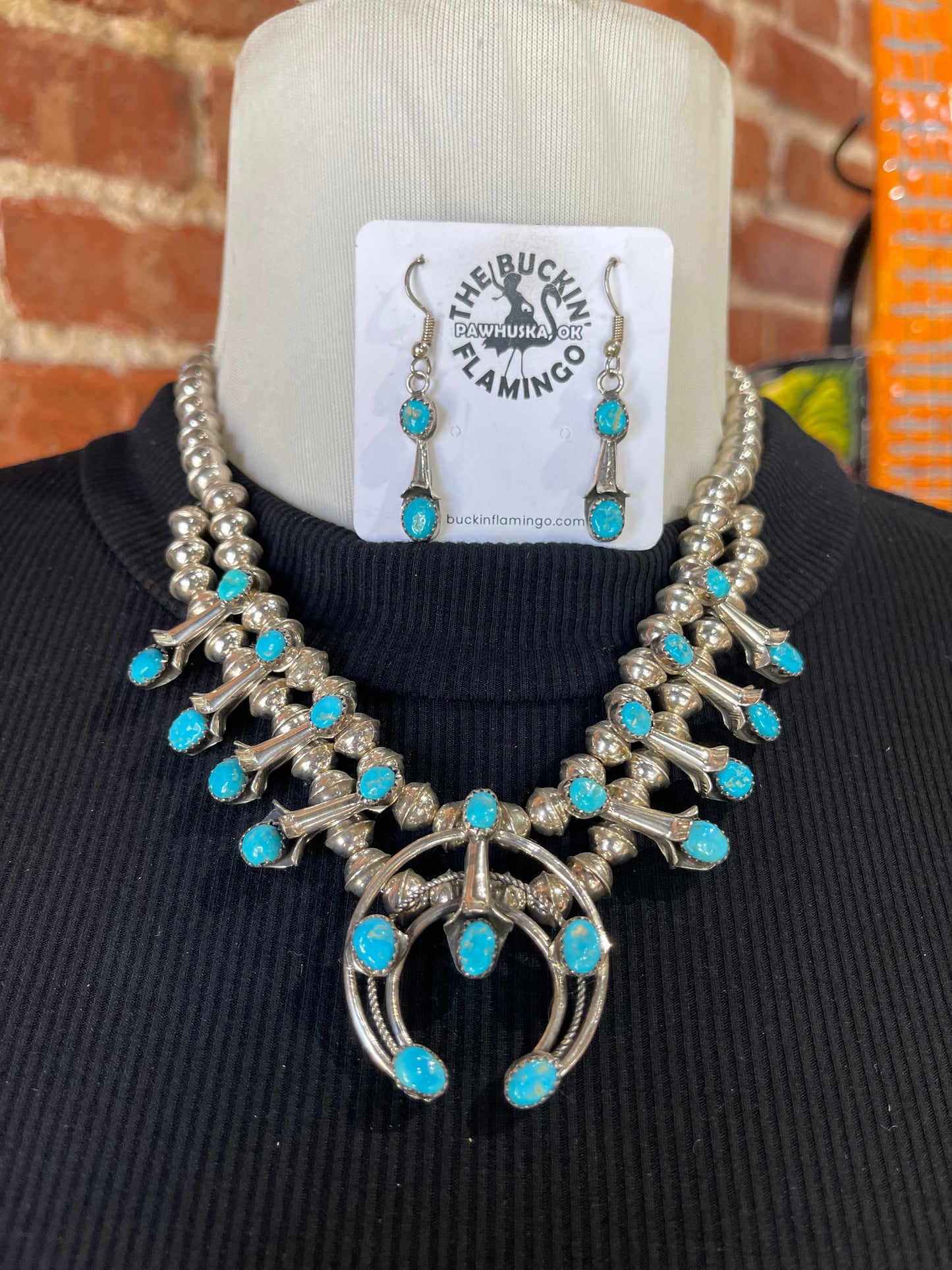 16” Sleeping Beauty Turquoise Squash Blossom Set by Phil Garcia, Navajo