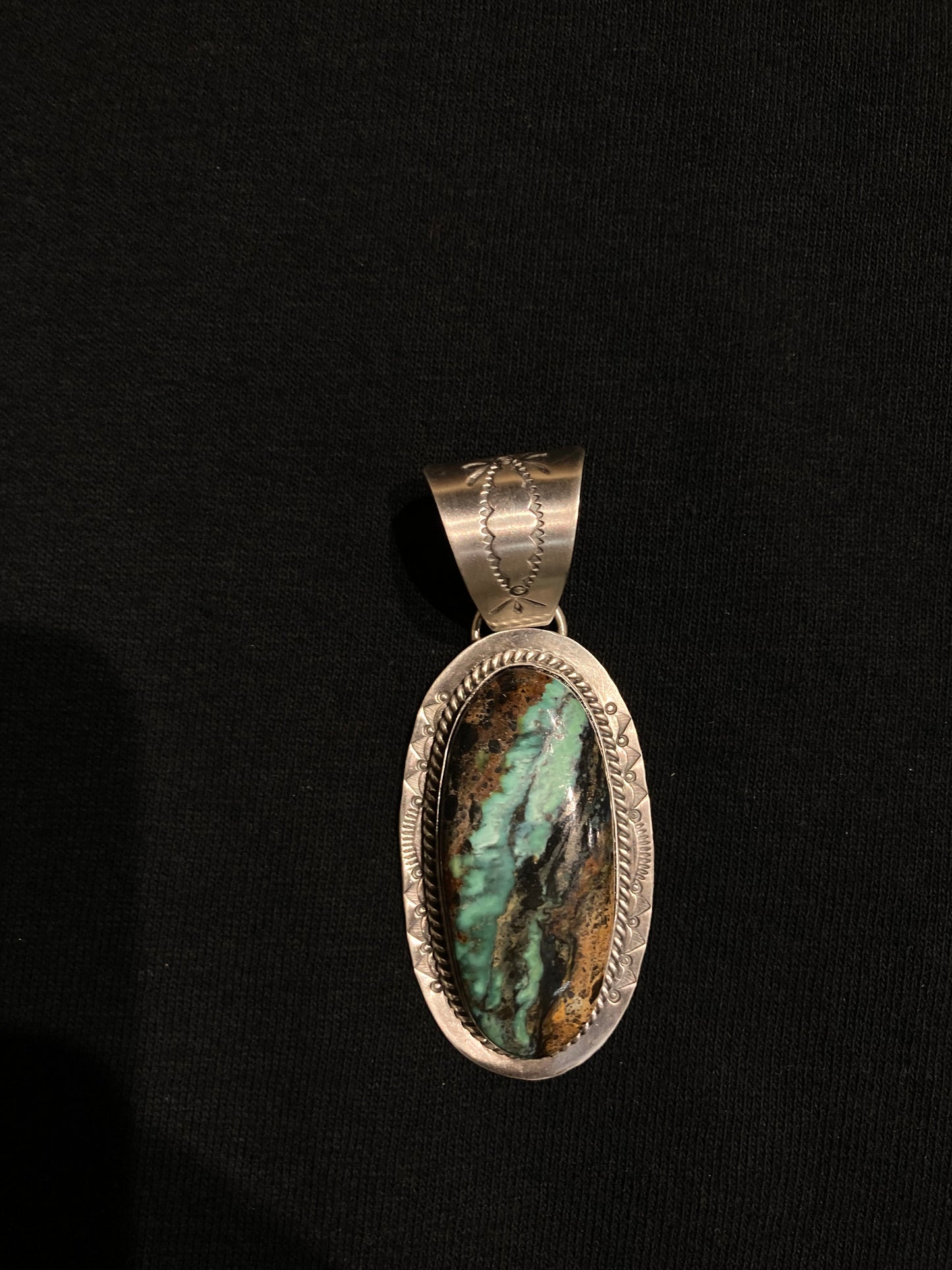Mantis Variscite Oval Pendant with a 13mm Bale by J Piaso, Navajo