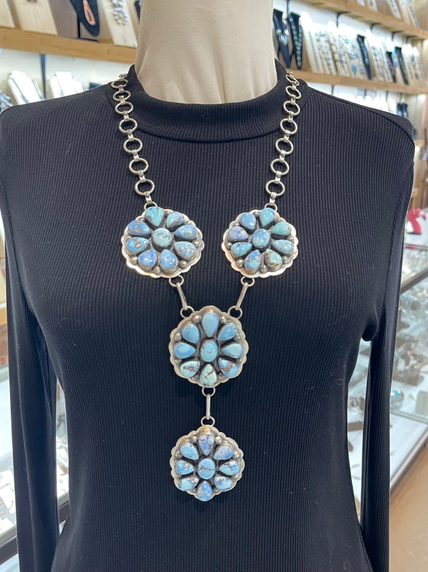Golden Hills Cluster Lariat Necklace by Delbert Secatero, Navajo