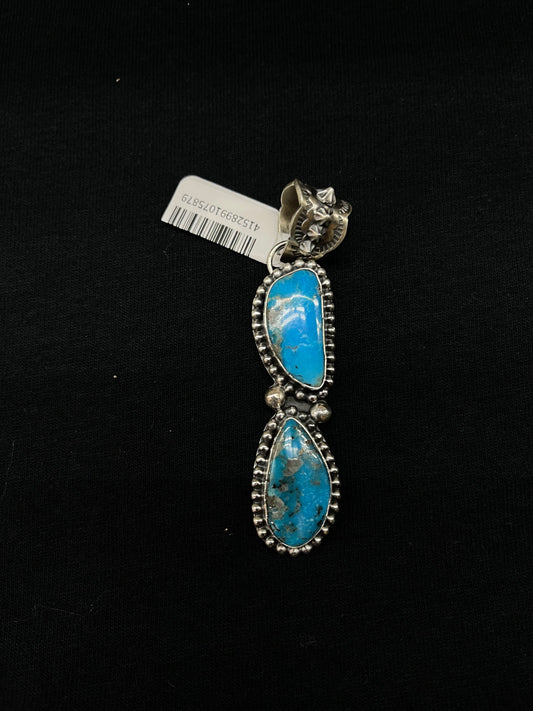 2 Stone Kingman Turquoise Pendant with a 1omm Bale by Terrell Nez, Navajo