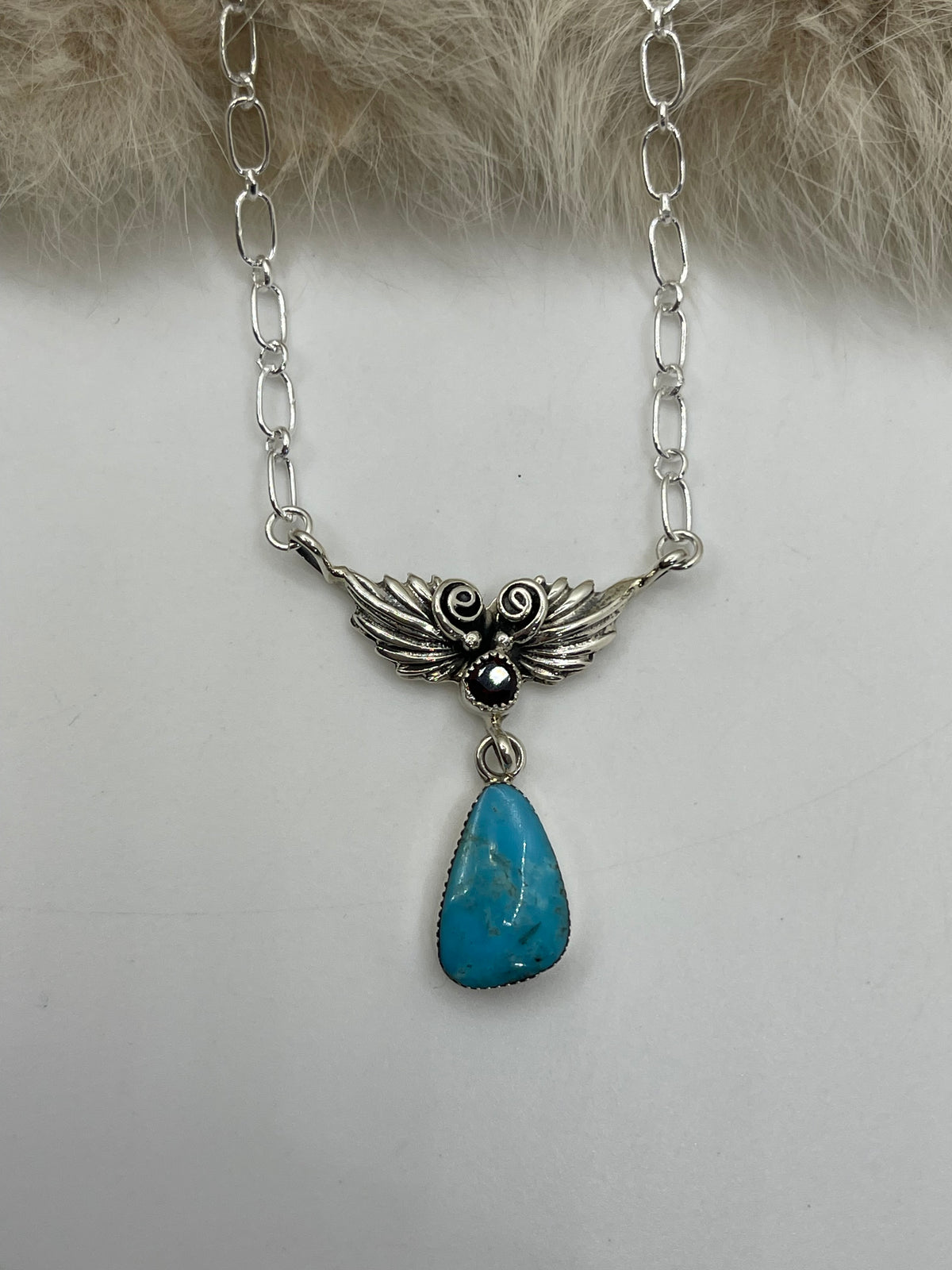 20" Turquoise with Garnet Necklace by Mike Smith, Navajo