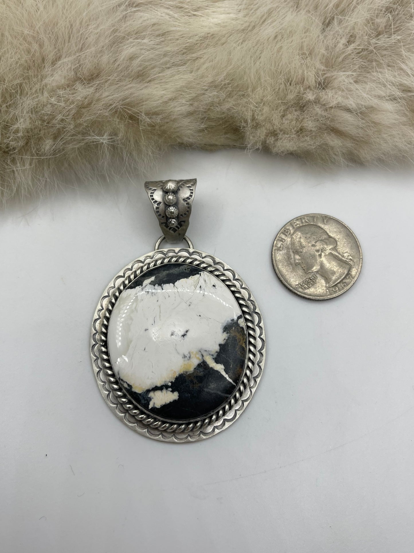 10mm Bale White Buffalo Pendant with Stamped "L" by Artist
