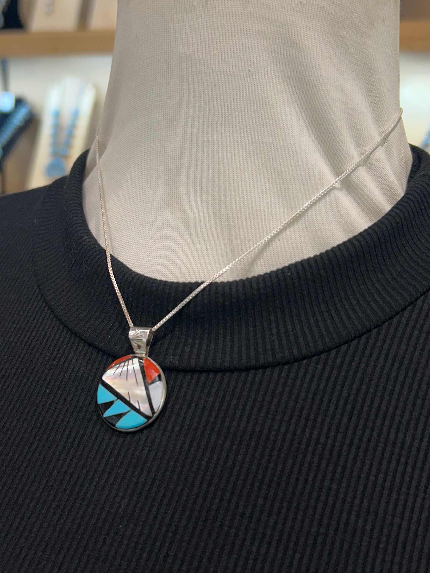 16" Chain with Zuni Inlaid Pendant