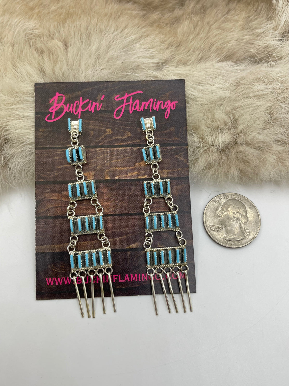 Tuquoise Needlepoint Chandelier Earring by Ashley Laate, Zuni