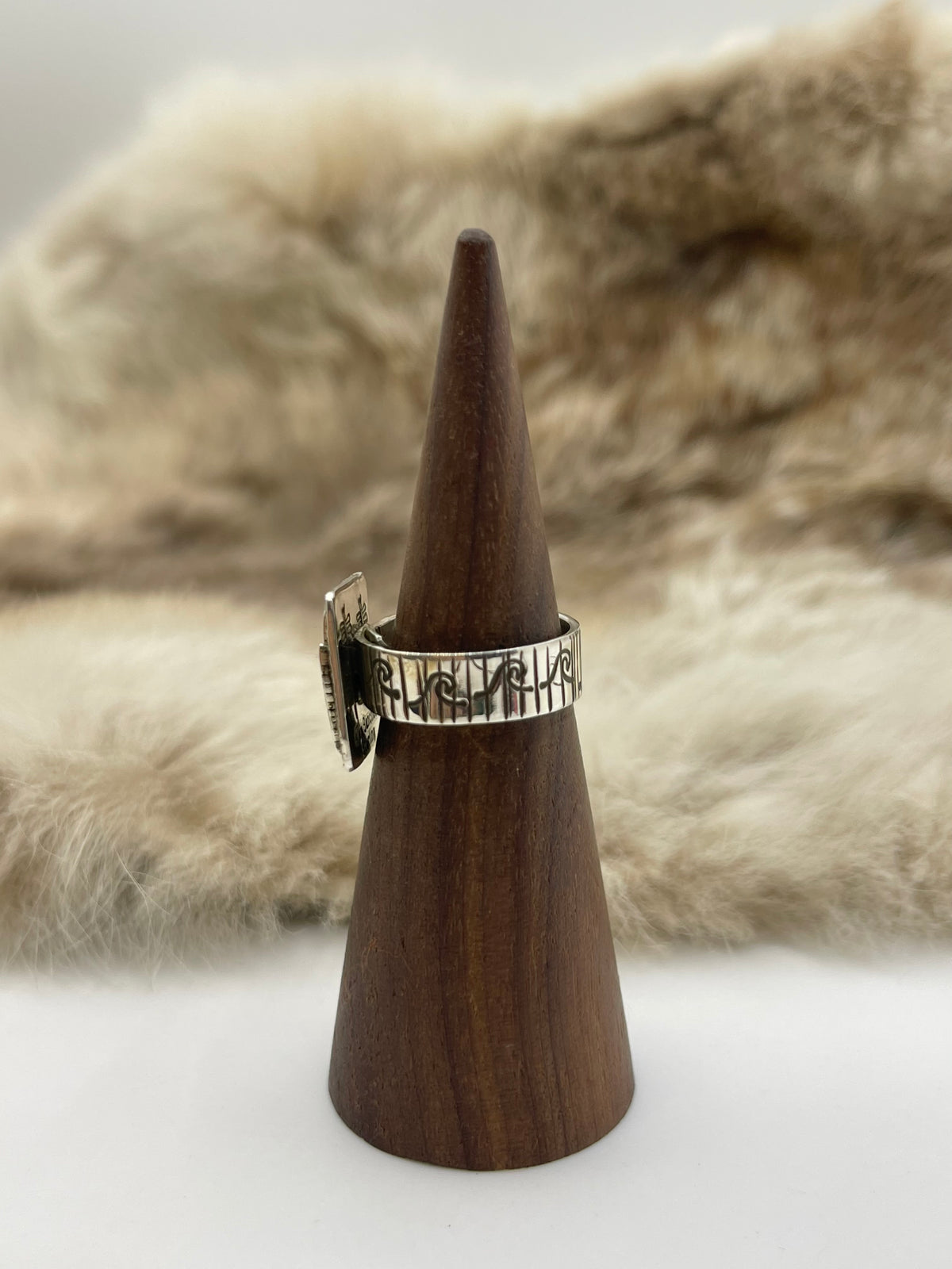 Adjustable 6.0-10.0 Mini Hand Petroglyph Ring by Alex Sanchez, Navajo
