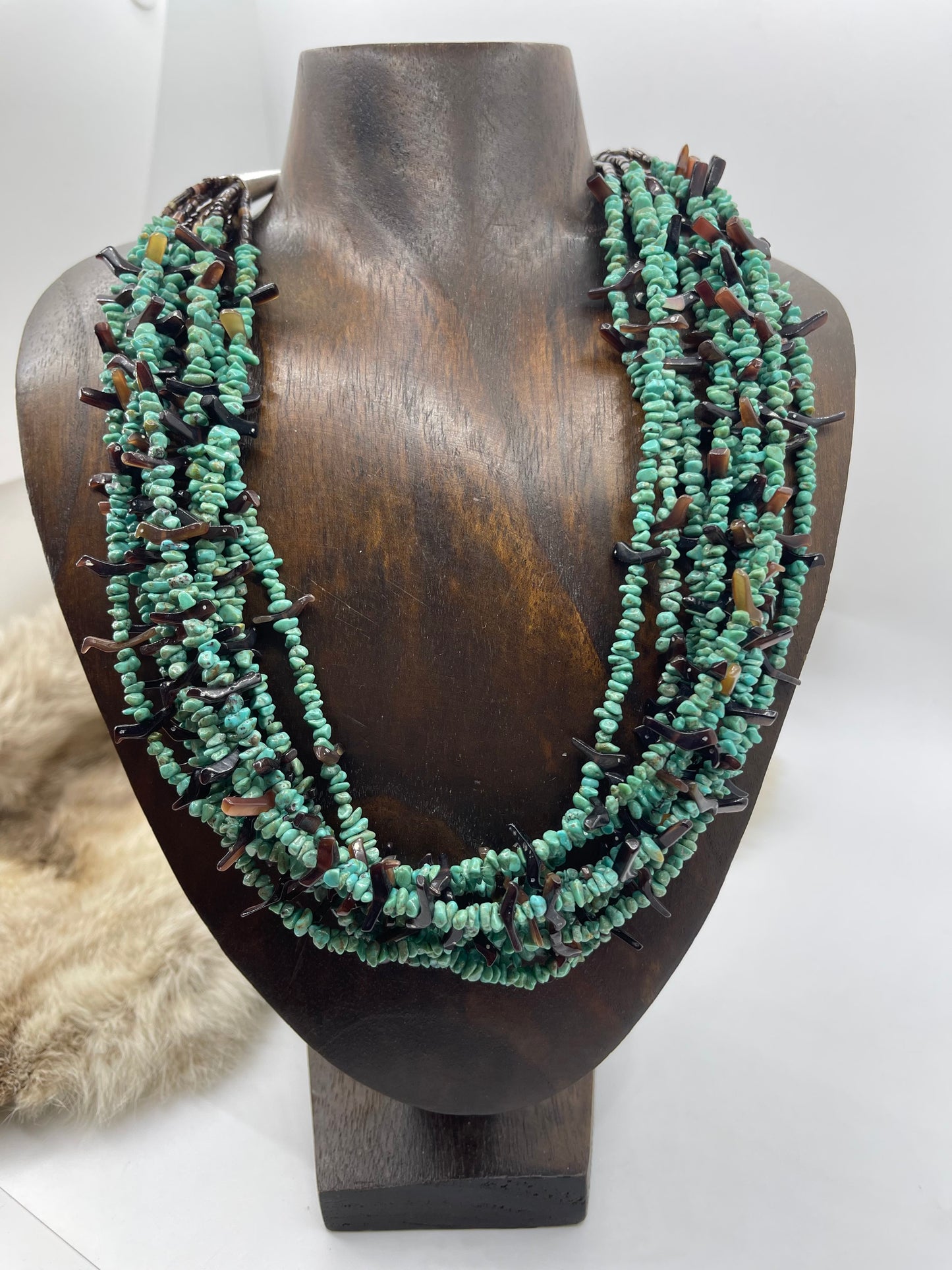 21" 10 STRAND TURQUOISE FETISH BIRD NECKLACE BY JOLENE BIRD, SANTO DOMINGO