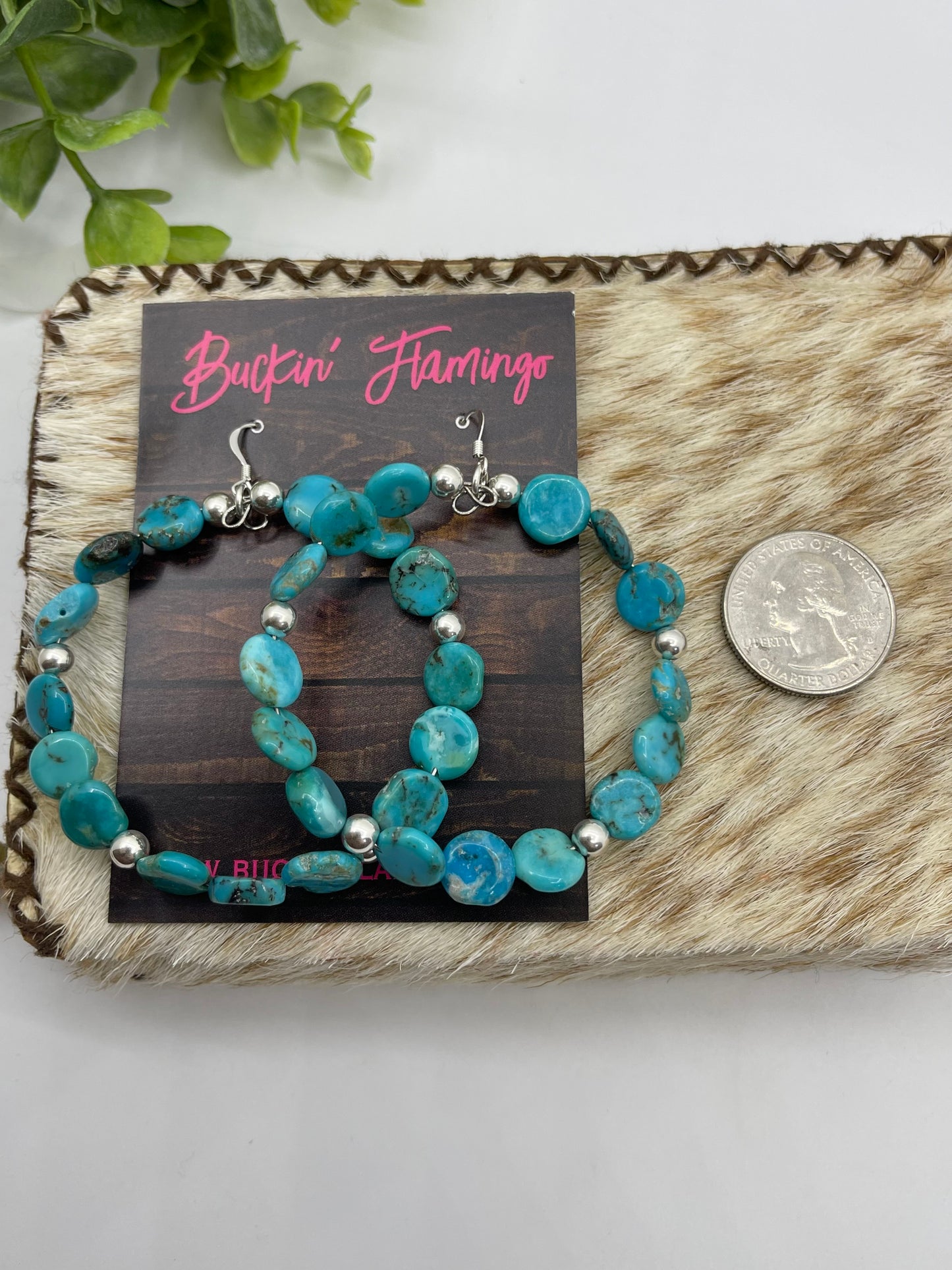Kingman Turquoise Round Bead Hoop Earrings by Tammy Nolcott, Navajo