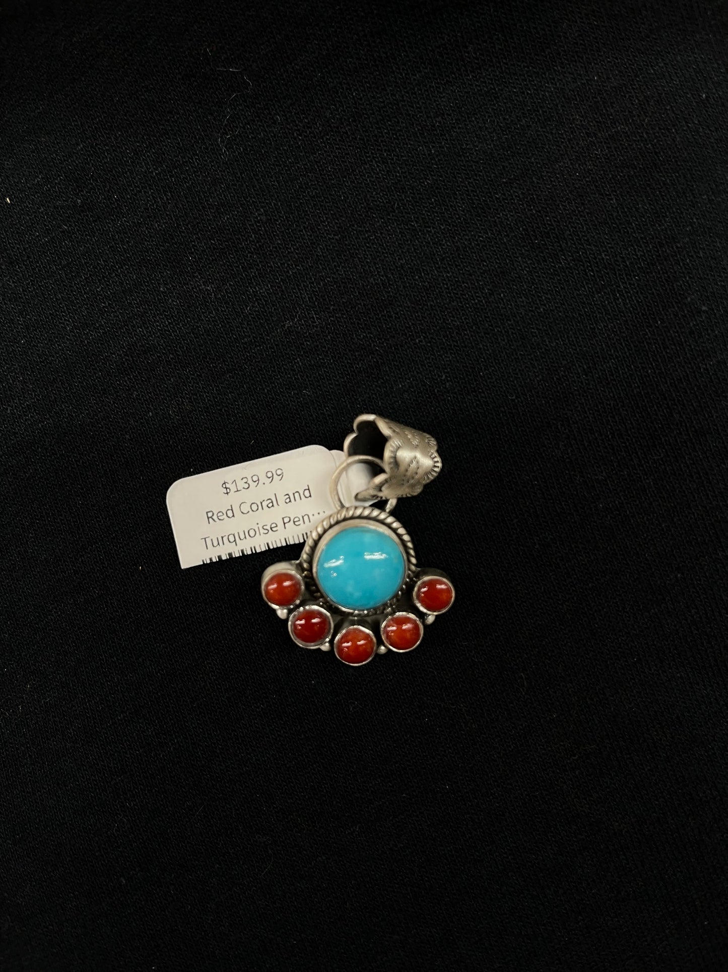 Red Coral and Turquoise Pendant with an 8.2mm Bale by Zia