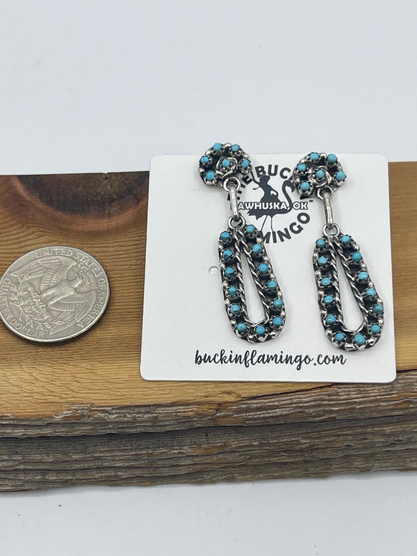 Turquoise Teardrop Cluster Post Dangle Earrings by Randy Hooee, Zuni