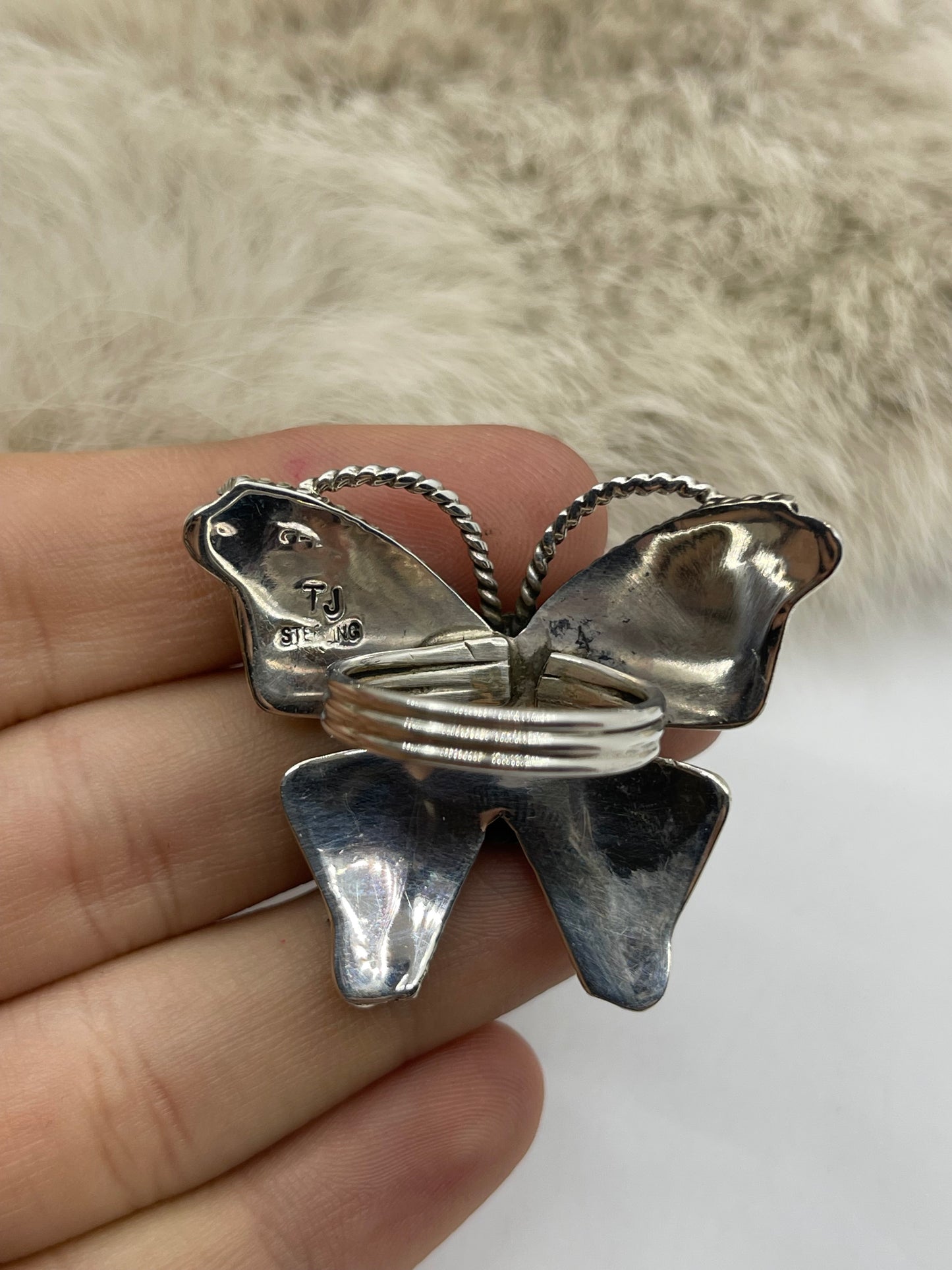 Adjustable 7.0 - 9.0 Turquoise Butterfly Ring by Tina Jones, Navajo
