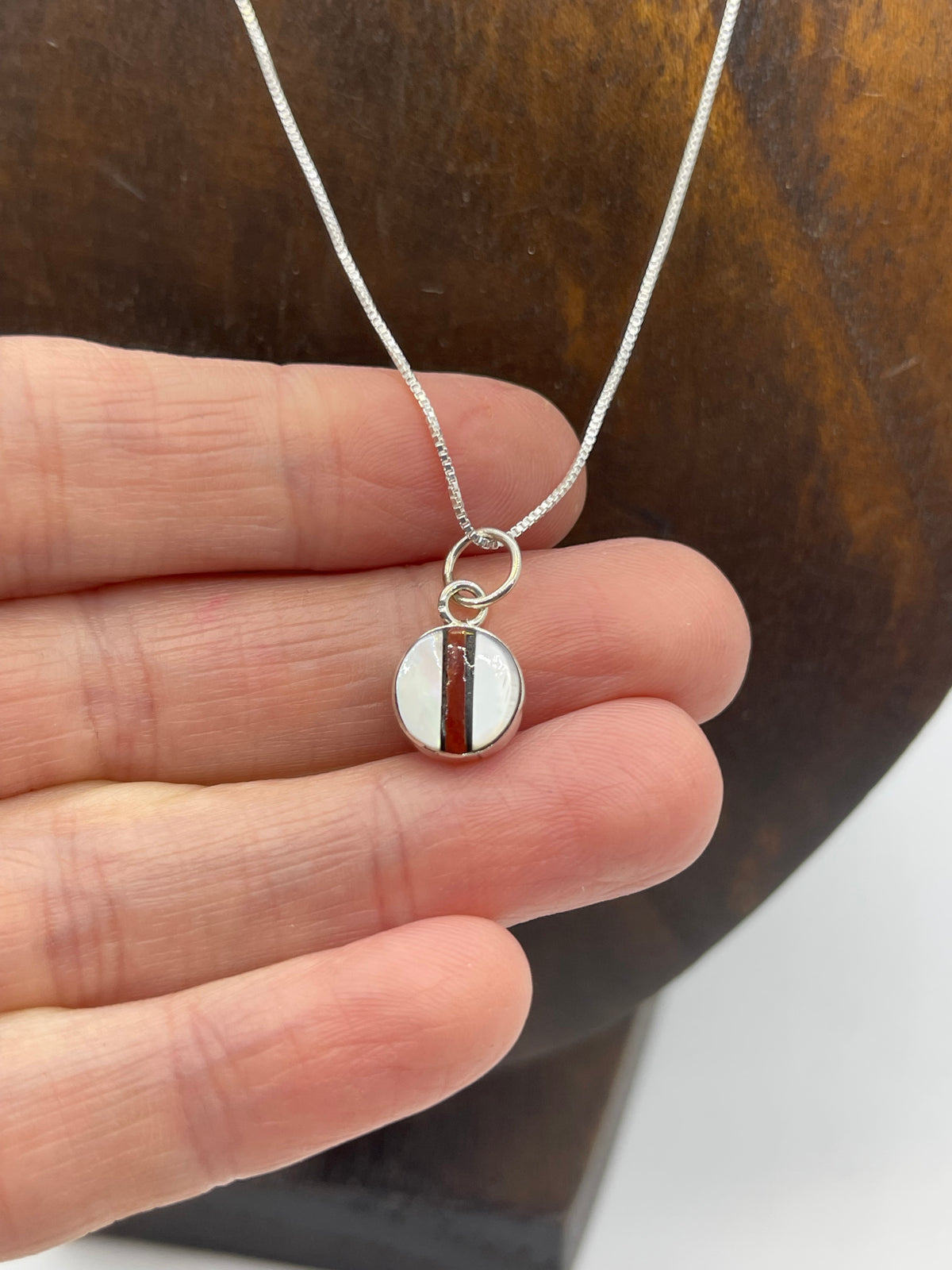 18" Mother of Pearl & Coral Inlay Necklace by James Cheana, Zuni