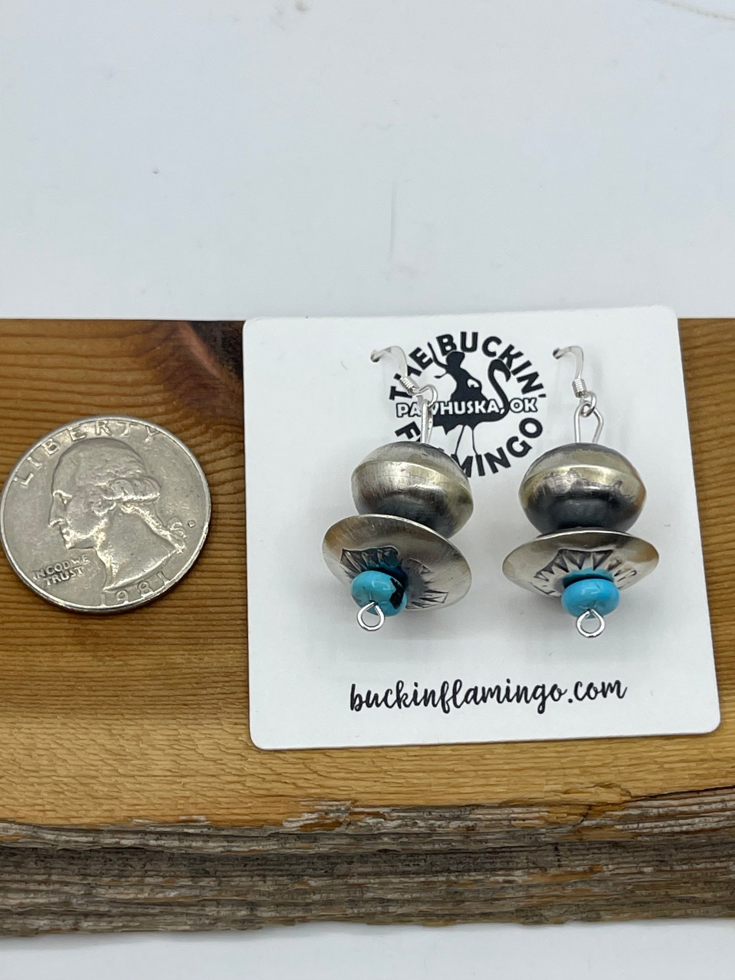 14-17mm Handmade Navajo Pearl Dangle Earrings with Turquoise by Tylena Nez, Navajo