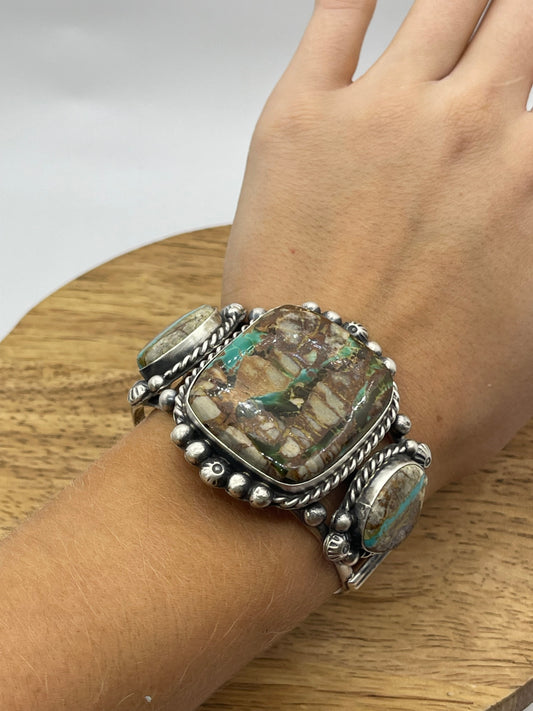 Royston Ribbon Turquoise 3 Stone Cuff by Augustine Largo, Navajo